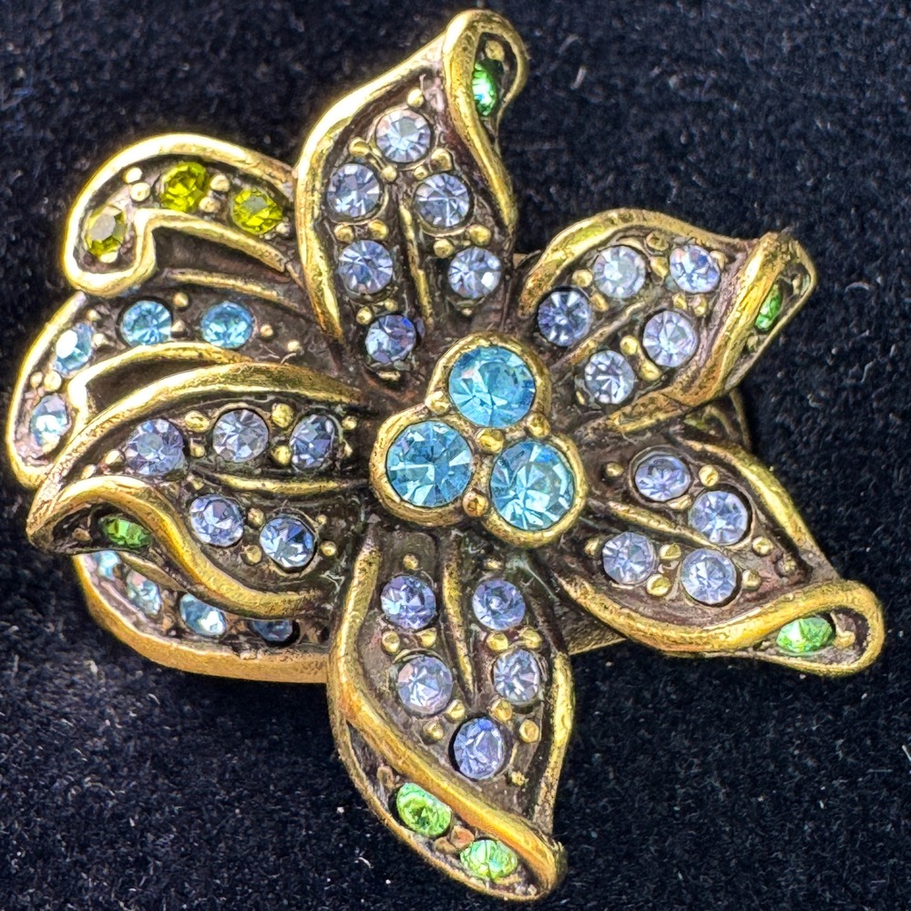 Signed Heidi Daus Perennial Favorite‎ Cocktail Ring Fine Crystal Gold Tone VTG 8